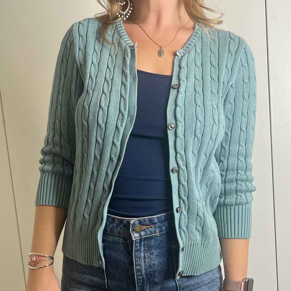 Eddie Bauer Women's Cable Knit Cardigan - Light Blue